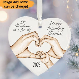 Personalized 1st Christmas As A Family Heart Ceramic Ornament Printed HTHVQ23743