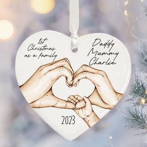 Personalized 1st Christmas As A Family Heart Ceramic Ornament Printed HTHVQ23743