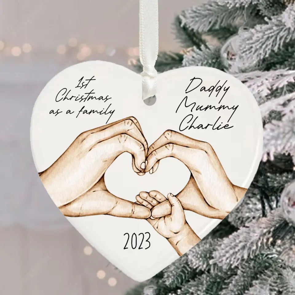 Personalized 1st Christmas As A Family Heart Ceramic Ornament Printed HTHVQ23743