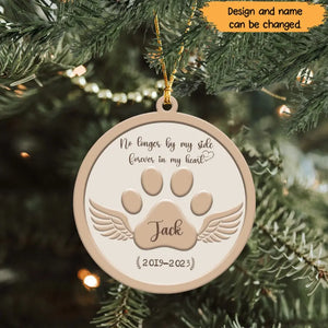 Personalized No Longer By My Side Forever In My Heart Paw Wings Custom Pet Name Wooden Ornament 3 Layer Printed QTHN23729