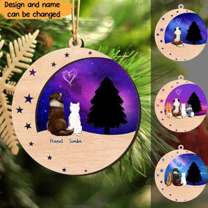 Personalized Dog Lovers Crescent Moon Night Sky  Wooden Ornament 2 Layer Printed VQ23749