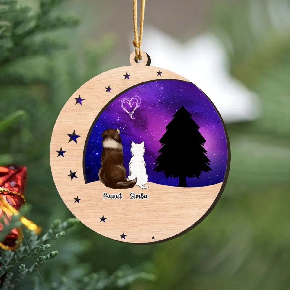 Personalized Dog Lovers Crescent Moon Night Sky  Wooden Ornament 2 Layer Printed VQ23749