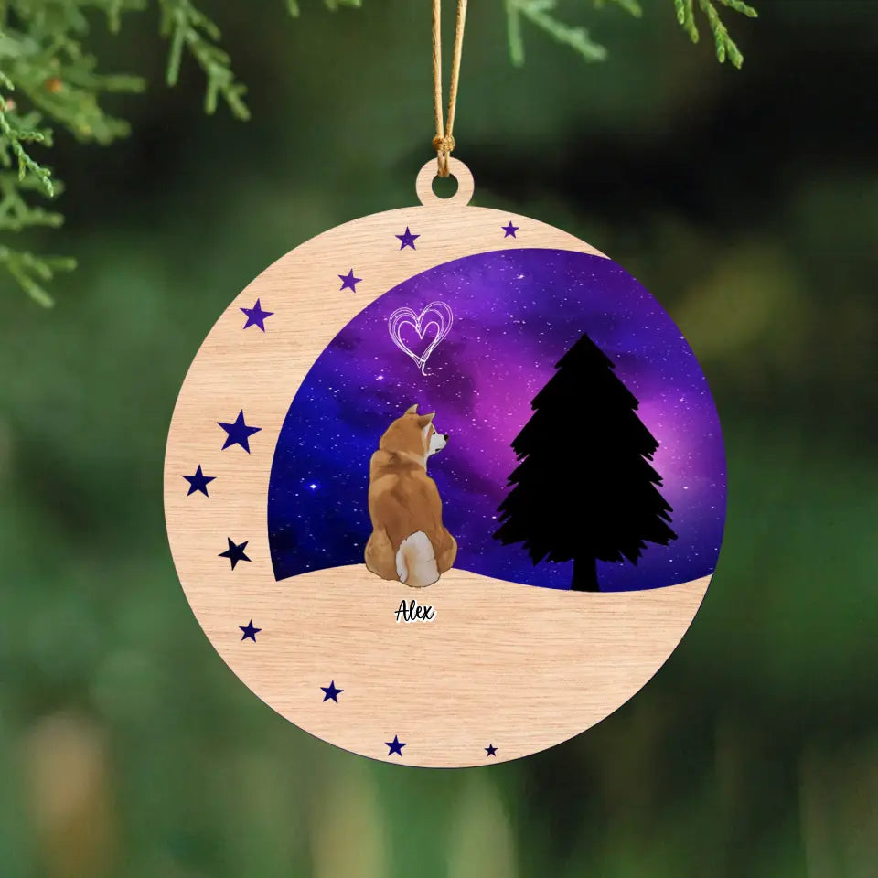 Personalized Dog Lovers Crescent Moon Night Sky  Wooden Ornament 2 Layer Printed VQ23749