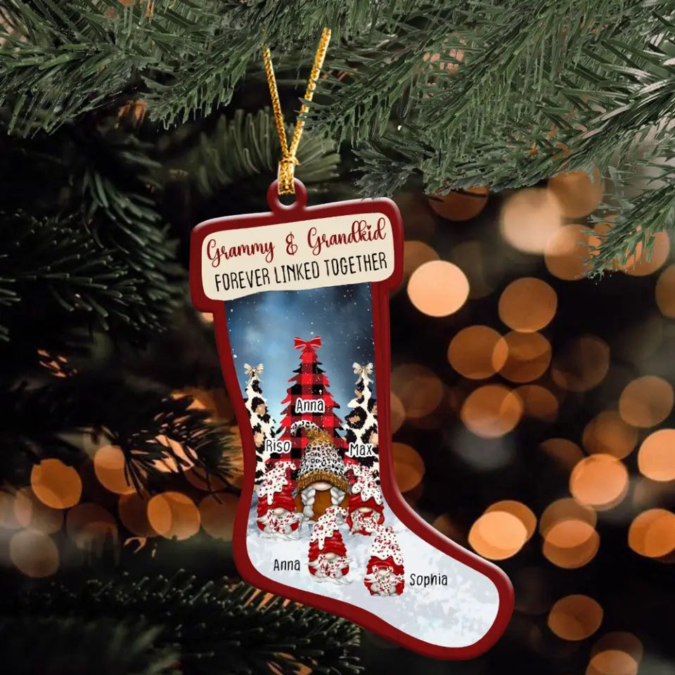 Personalized Grammy & Grandkid Forever Linked Together Our Family Wooden Ornament Printed NTMTHN23766
