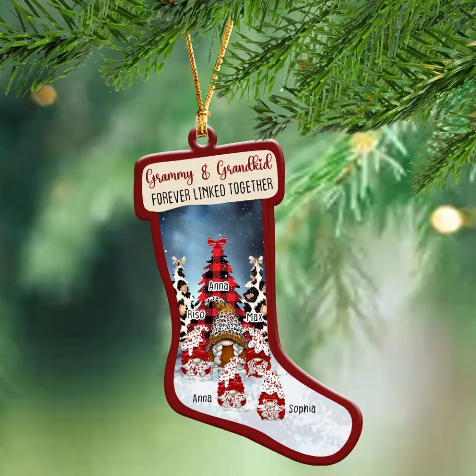 Personalized Grammy & Grandkid Forever Linked Together Our Family Wooden Ornament Printed NTMTHN23766