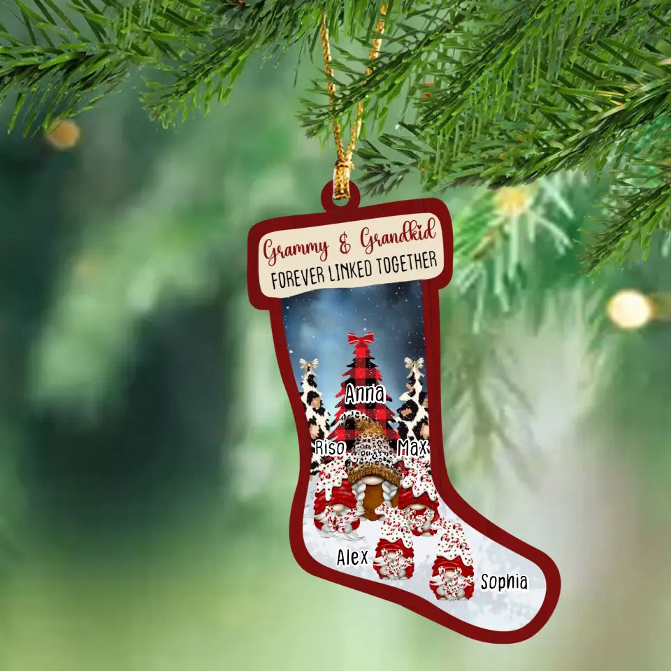 Personalized Grammy & Grandkid Forever Linked Together Our Family Wooden Ornament Printed NTMTHN23766