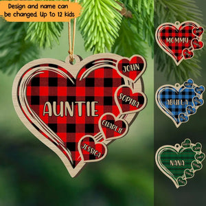 Personalized Auntie & Kid Names Heart Wooden Ornament Printed VQ23768