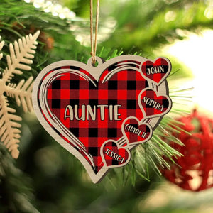 Personalized Auntie & Kid Names Heart Wooden Ornament Printed VQ23768