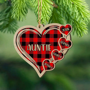 Personalized Auntie & Kid Names Heart Wooden Ornament Printed VQ23768