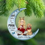 Personalized I Love You To The Moon And Back Again Girl Xmas & Dog Crescent Moon Acrylic Ornament Printed KVH23770