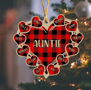 Personalized Auntie & Kid Names Heart Wooden Ornament Printed VQ23768