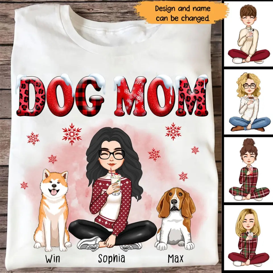 Personalized Dog Mom Christmas T-shirt Printed LDMHN23773