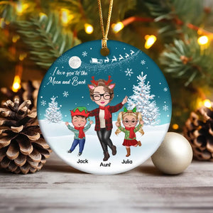 Personalized Auntie I Love You To The Moon And Back Kid Names Ceramic or Acrylic Ornament Printed PTN23772