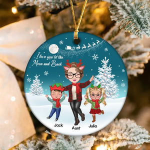 Personalized Auntie I Love You To The Moon And Back Kid Names Ceramic or Acrylic Ornament Printed PTN23772