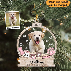 Personalized Upload Dog Photo Dog Paw First Christmas 2023 Wooden Ornament 2 Layer Printed NTMTHN23777