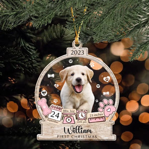 Personalized Upload Dog Photo Dog Paw First Christmas 2023 Wooden Ornament 2 Layer Printed NTMTHN23777