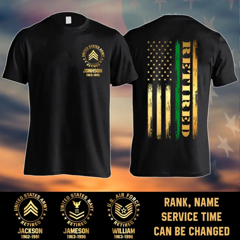 Personalized Retired US Soldier Unit Rank Custom Name Tshirt 2D Printed KVH23769