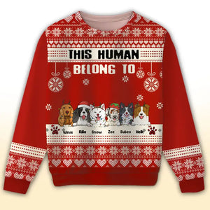 Personalized This Human Belong To Dog Xmas Ugly Sweater Printed HTHHN23783