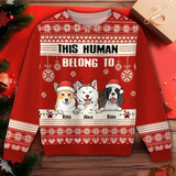 Personalized This Human Belong To Dog Xmas Ugly Sweater Printed HTHHN23783