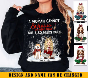 Personalized A Woman Cannot Survive On Wine Alone She Also Needs Dogs Girl Xmas Hoodie 2D Printed KVH23784