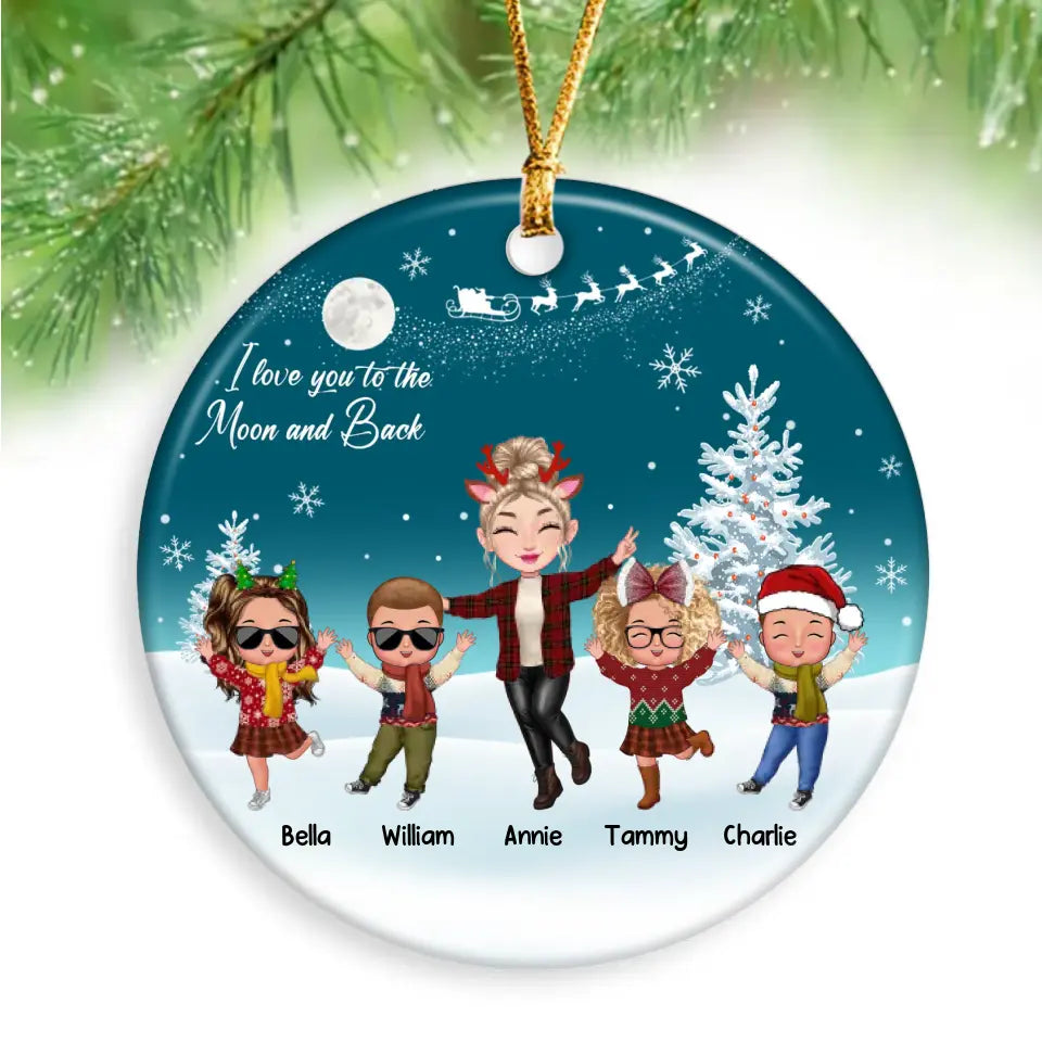 Personalized Auntie I Love You To The Moon And Back Kid Names Ceramic or Acrylic Ornament Printed PTN23772