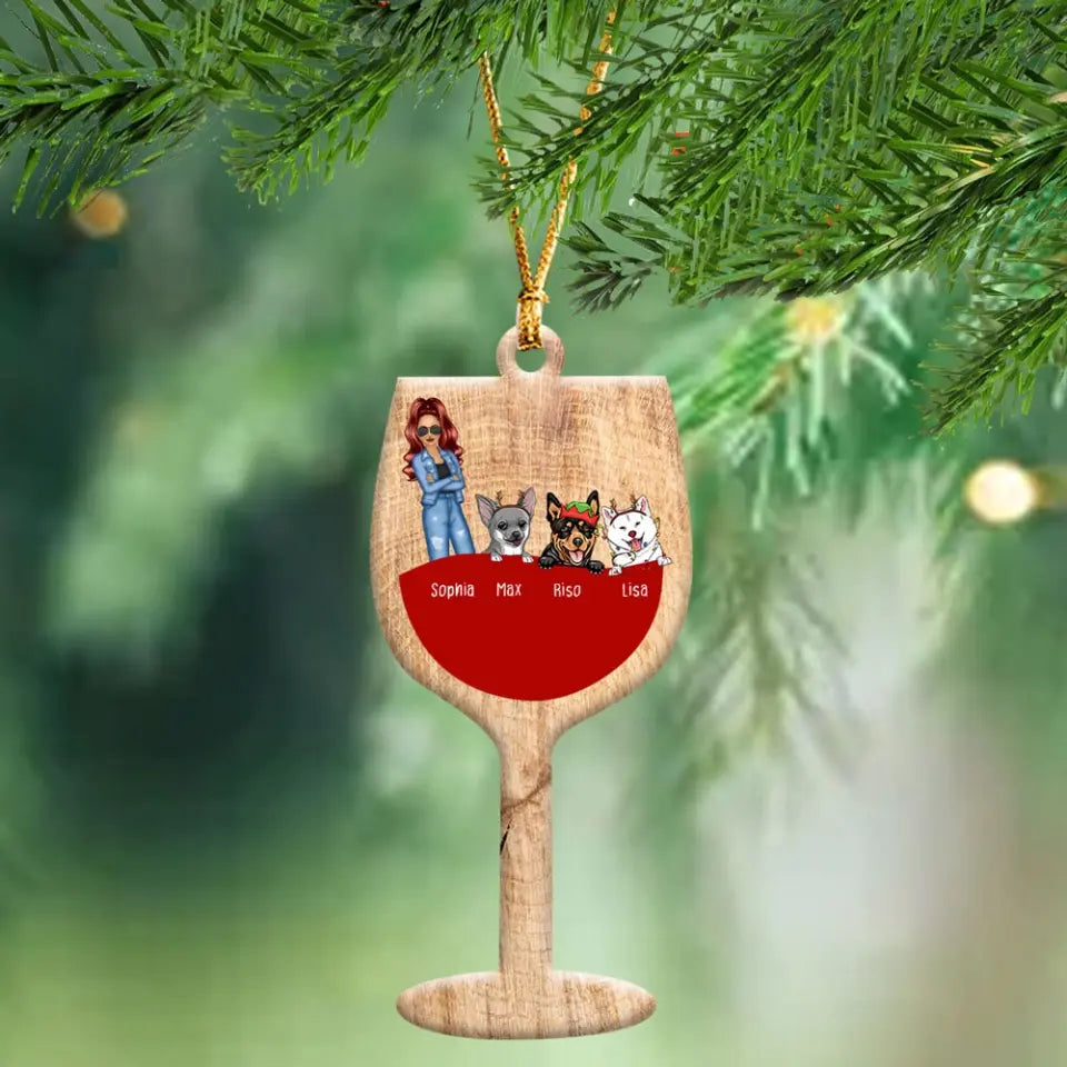Personalized Dog Wine Wooden Ornament Printed NTMTHN23795