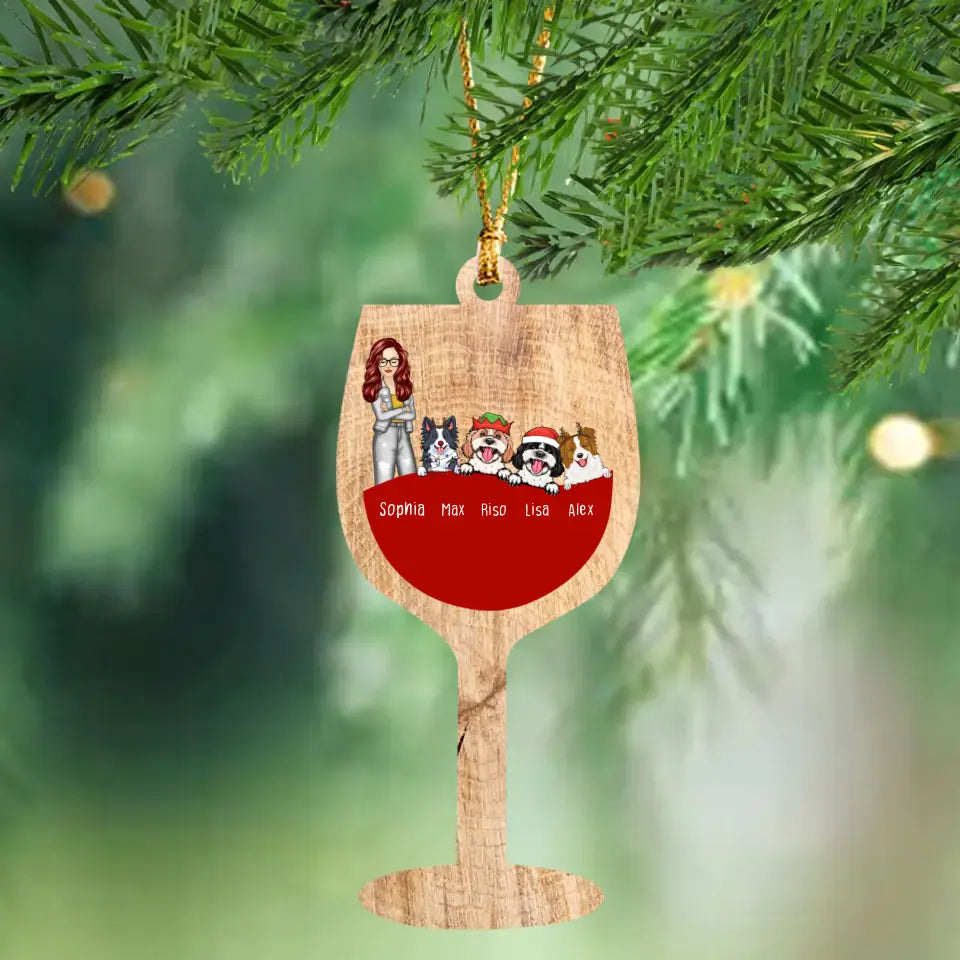 Personalized Dog Wine Wooden Ornament Printed NTMTHN23795