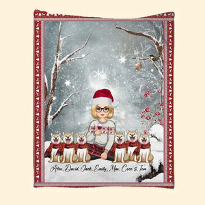 Personalized Dog Mom Snow Girl Xmas Sherpa or Fleece Blanket Printed PTN23809