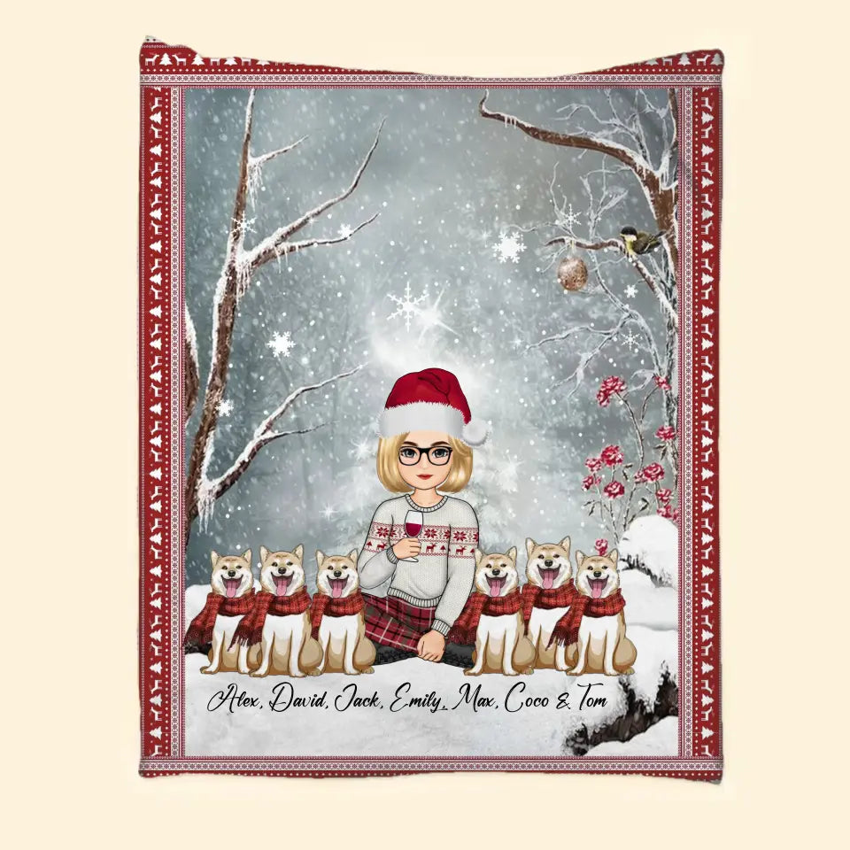 Personalized Dog Mom Snow Girl Xmas Sherpa or Fleece Blanket Printed PTN23809