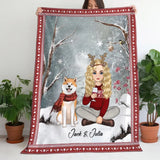 Personalized Dog Mom Snow Girl Xmas Sherpa or Fleece Blanket Printed PTN23809