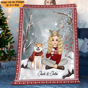 Personalized Dog Mom Snow Girl Xmas Sherpa or Fleece Blanket Printed PTN23809