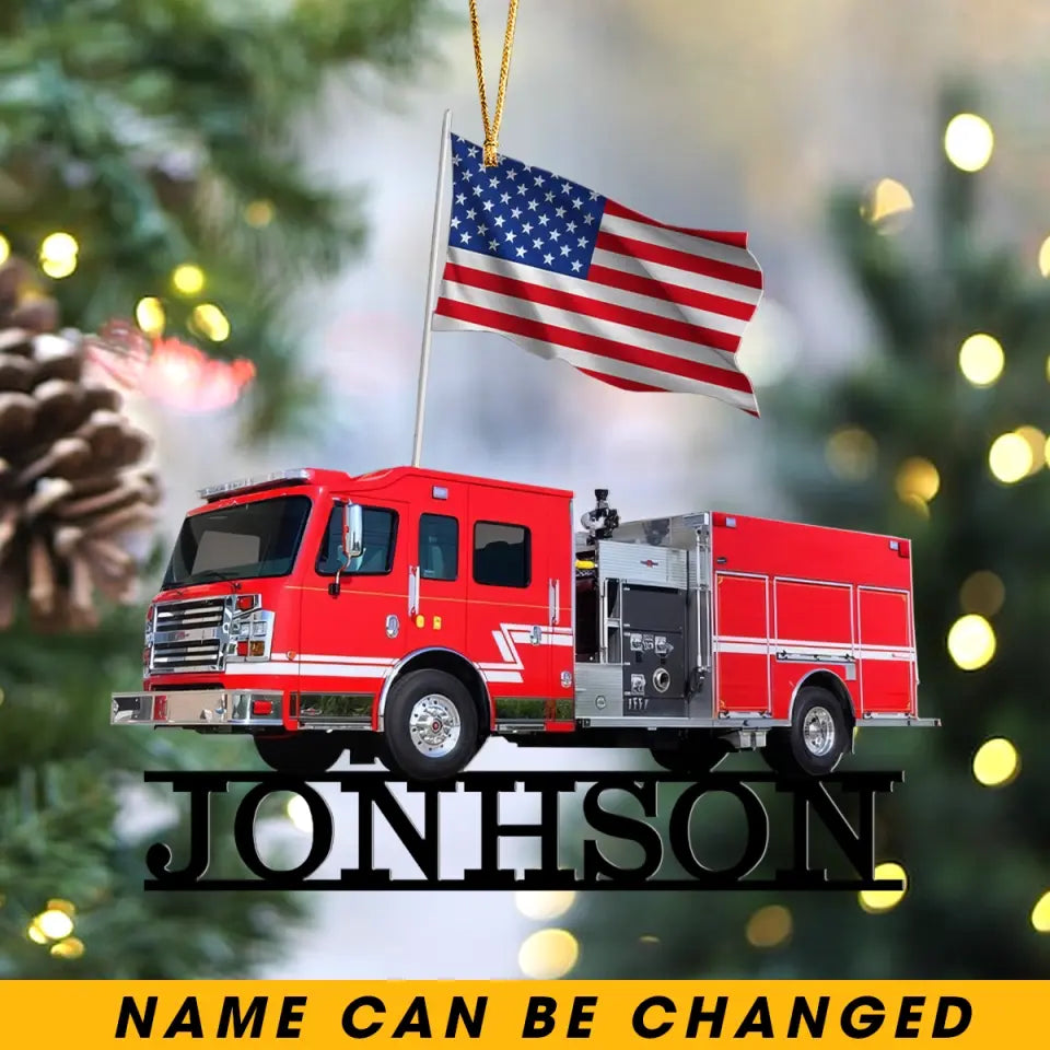 Personalized US Fire Truck Custom Name Acrylic Ornament Printed LDMKVH23854