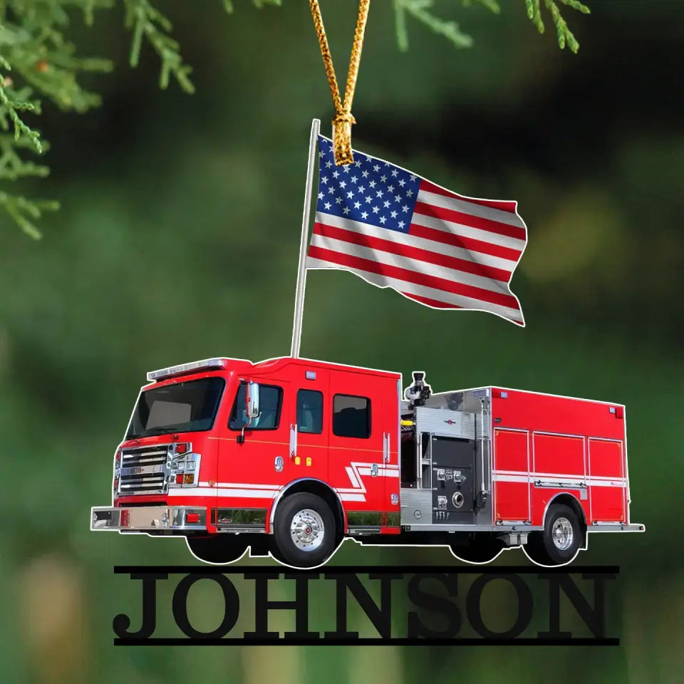 Personalized US Fire Truck Custom Name Acrylic Ornament Printed LDMKVH23854