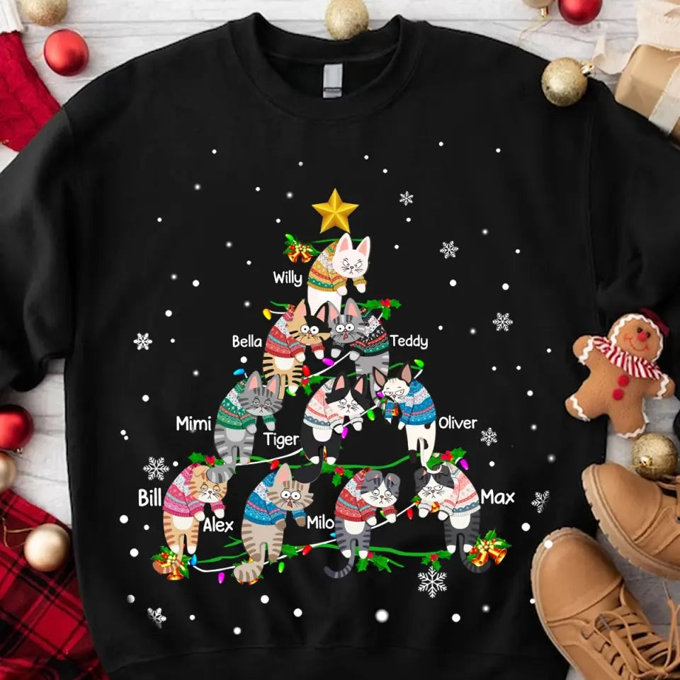 Personalized Cat Christmas Tree Xmas Gift Sweatshirt Printed HTHVQ23861