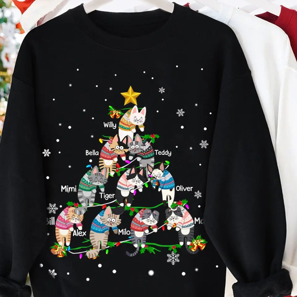 Personalized Cat Christmas Tree Xmas Gift Sweatshirt Printed HTHVQ23861