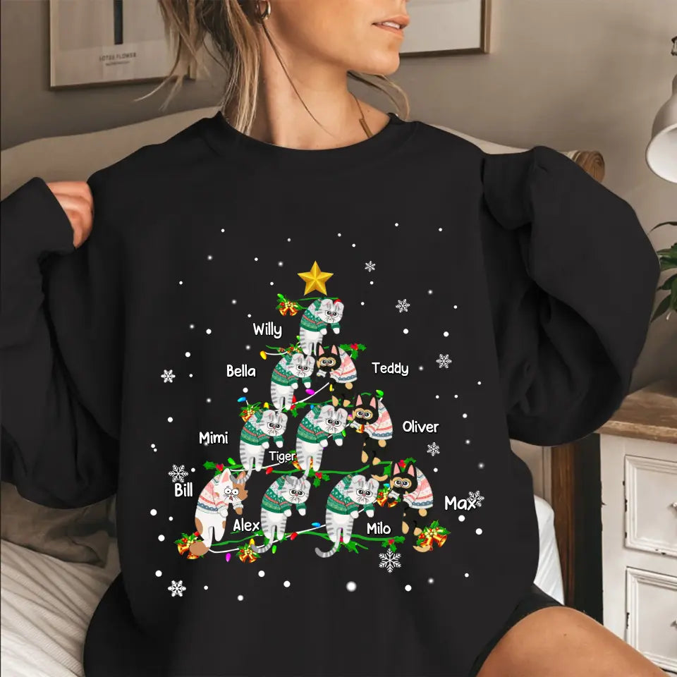 Personalized Cat Christmas Tree Xmas Gift Sweatshirt Printed HTHVQ23861