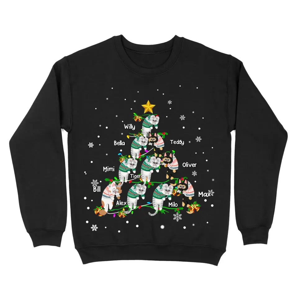 Personalized Cat Christmas Tree Xmas Gift Sweatshirt Printed HTHVQ23861