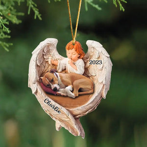 Personalized Upload Your Sleeping Dog Photo Baby Angel Wooden Ornament Printed KVH23874