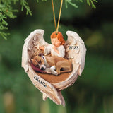 Personalized Upload Your Sleeping Dog Photo Baby Angel Wooden Ornament Printed KVH23874