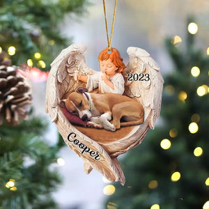Personalized Upload Your Sleeping Dog Photo Baby Angel Wooden Ornament Printed KVH23874