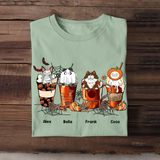 Personalized Cat Halloween Coffee Cute Cat Lover T-Shirt Printed QTVQ342