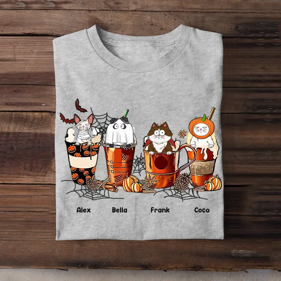 Personalized Cat Halloween Coffee Cute Cat Lover T-Shirt Printed QTVQ342