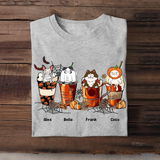 Personalized Cat Halloween Coffee Cute Cat Lover T-Shirt Printed QTVQ342