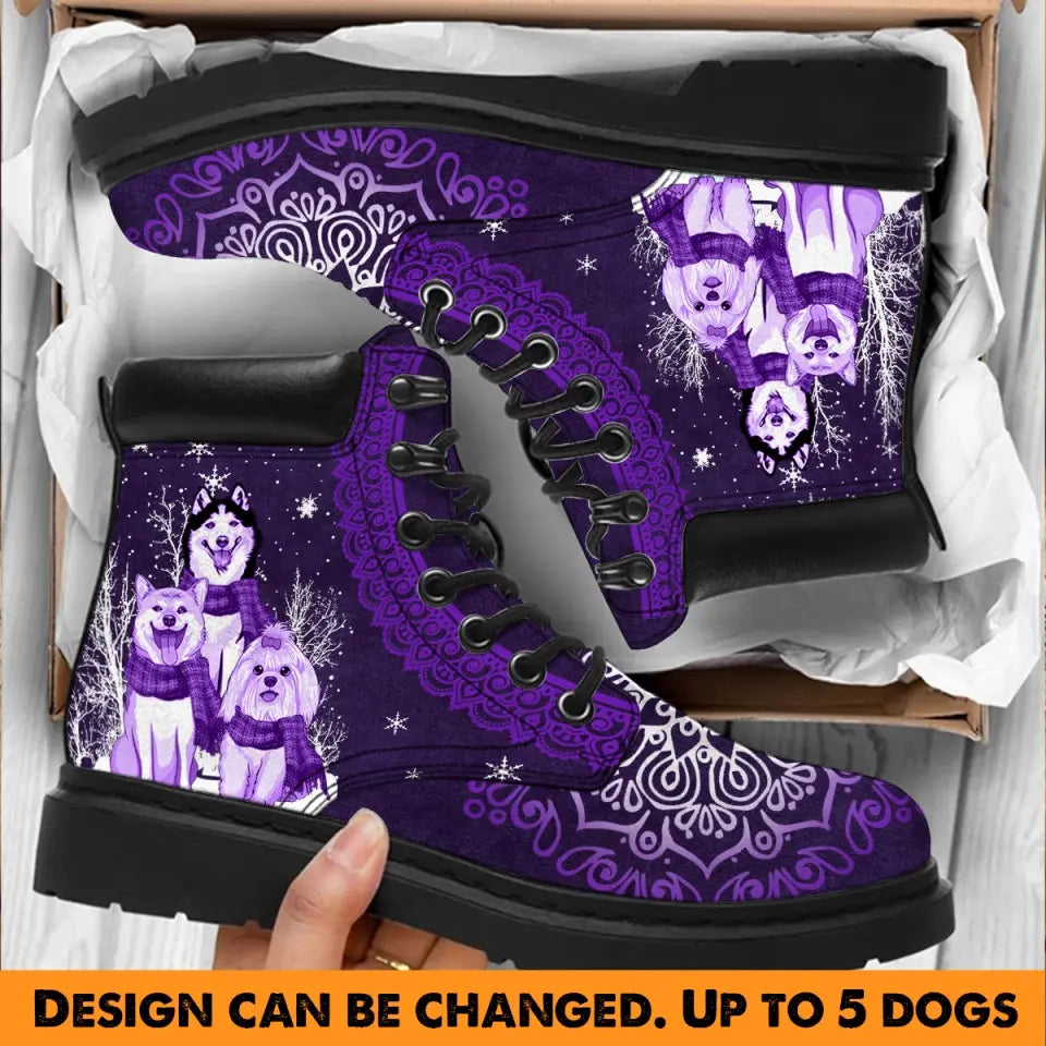 Personalized Purple Dog Snow Dog Lovers Gift Leather Boots Printed PTN23880