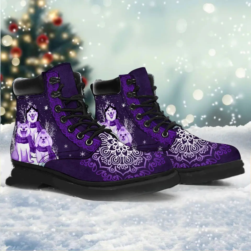 Personalized Purple Dog Snow Dog Lovers Gift Leather Boots Printed PTN23880
