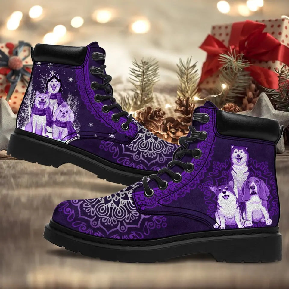 Personalized Purple Dog Snow Dog Lovers Gift Leather Boots Printed PTN23880