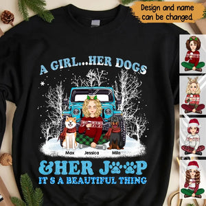 Personalized A Girl Her Dogs & Her Jeep It's A Beautiful Thing Sweatshirt Printed NTMTVQ23899
