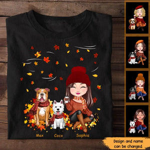 Personalized Autumn Girl & Dog Custom Name T-shirt Printed HN23911