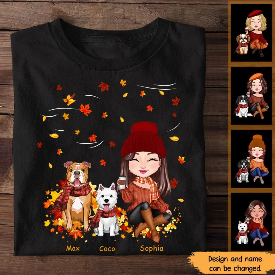 Personalized Autumn Girl & Dog Custom Name T-shirt Printed HN23911