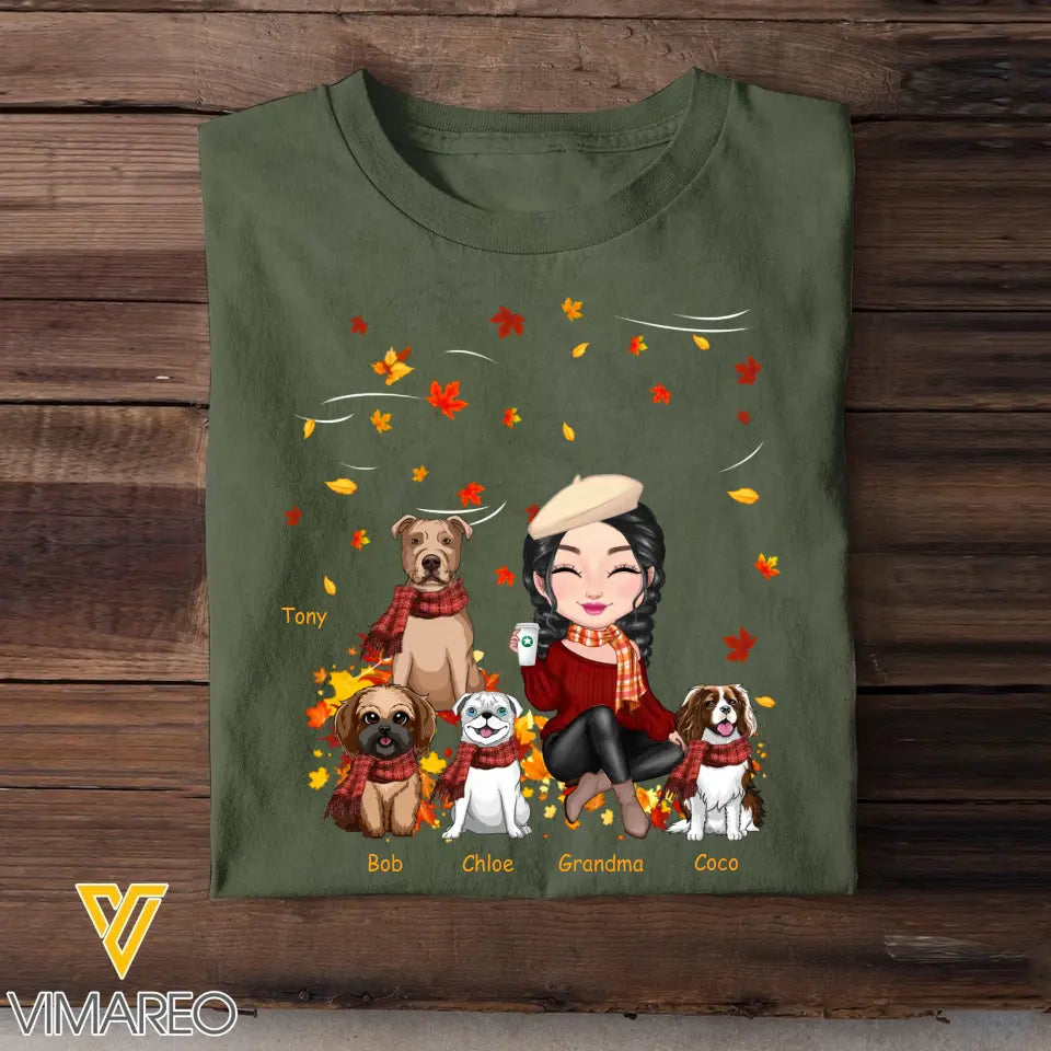 Personalized Autumn Girl & Dog Custom Name T-shirt Printed HN23911